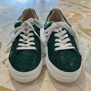 Betsy Johnson Green Glitter Sneakers with White Laces. Worn once. Size 11